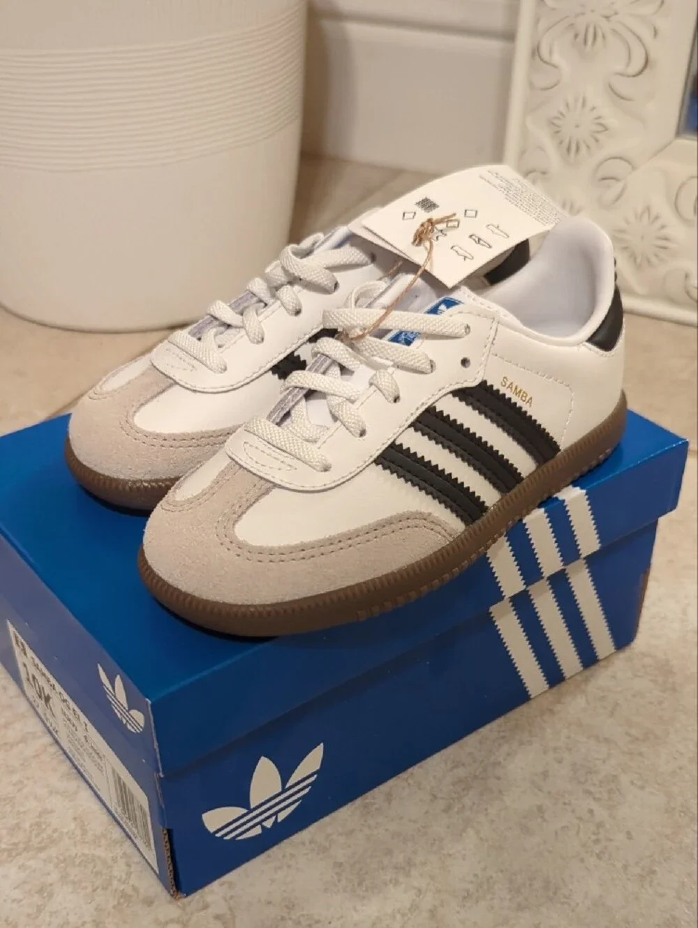 New Adidas White/Black Samba Low-Top Sneakers with Gum Sole